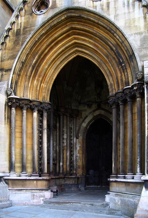 One of the two original porches at the west end, retained by Grimthorpe