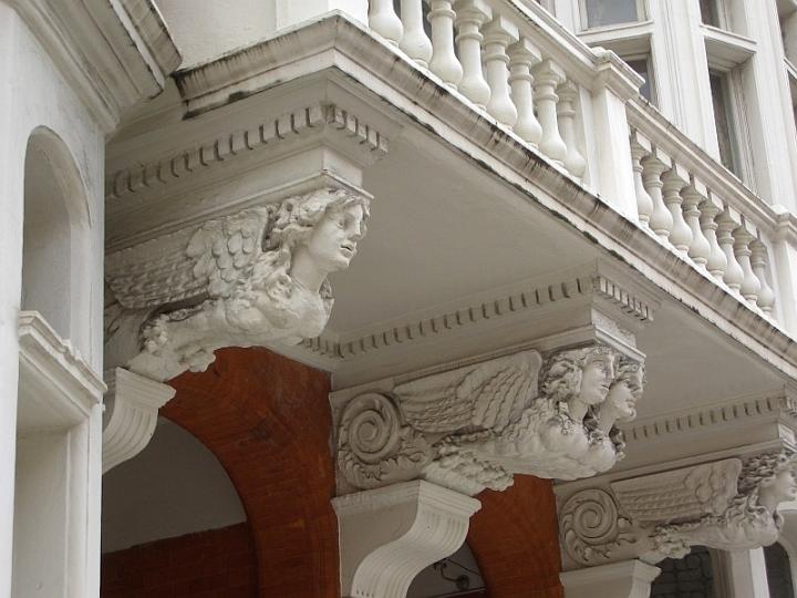 Balcony supported by corbels carved with harpies, Pont Street, Knightsbridge, London